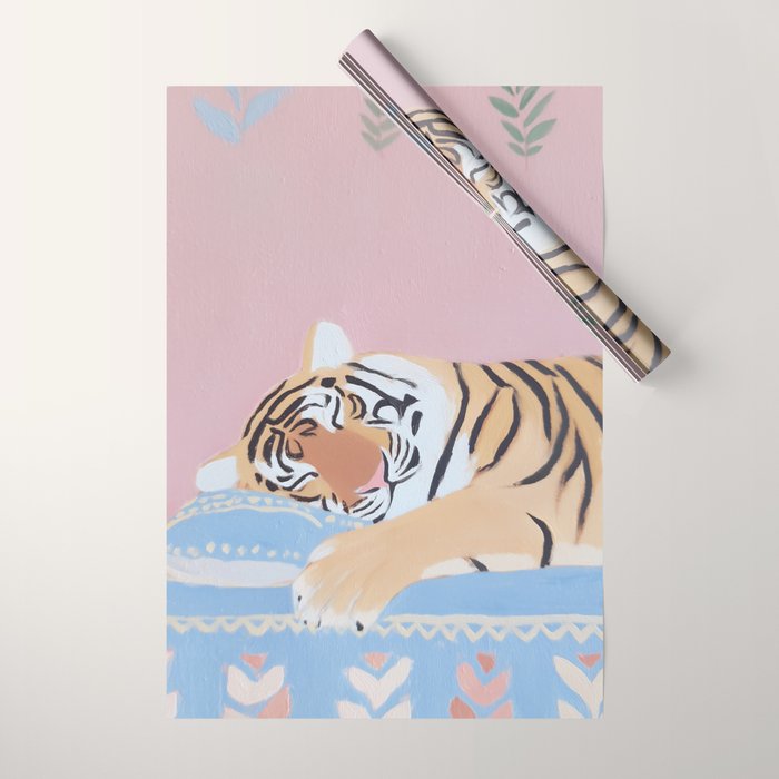 Dreaming Tiger Botanical Bliss Wrapping Paper Gallery Image 1