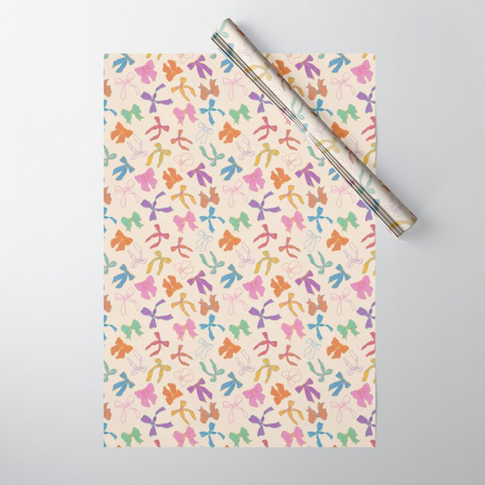 Vintage Coquette Colorful Bows Pattern Wrapping Paper Gallery Image 1
