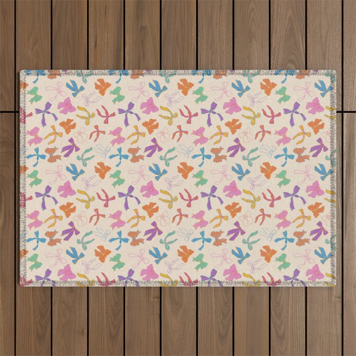Vintage Coquette Colorful Bows Pattern Outdoor Rug Gallery Image 1