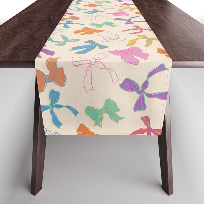 Vintage Coquette Colorful Bows Pattern Table Runner Gallery Image 1
