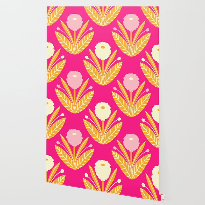 Happy White Dahlias Pattern - Hot Pink Wallpaper Gallery Image 2