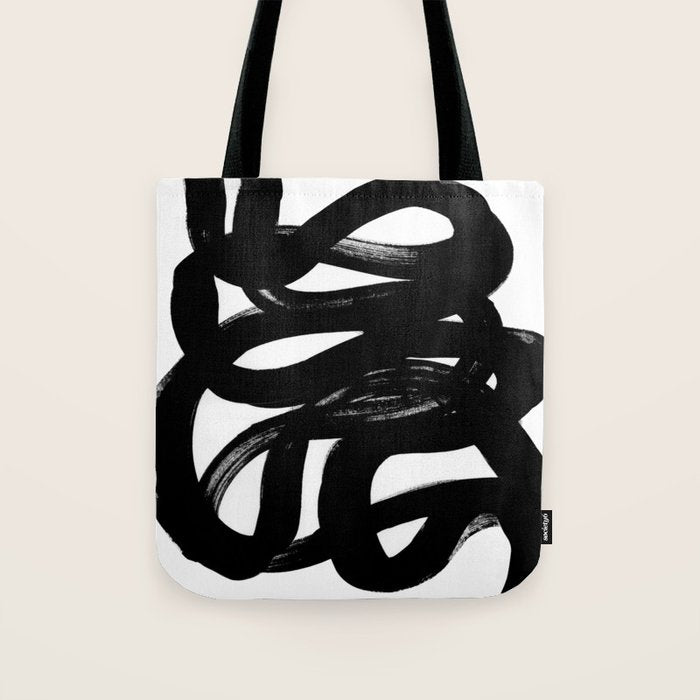 Swirl Black & White Minimalist Abstract Mid century Ink Art Dark Brush Strokes Tote Bag Gallery Image 1