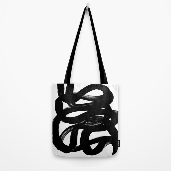 Swirl Black & White Minimalist Abstract Mid century Ink Art Dark Brush Strokes Tote Bag Gallery Image 2
