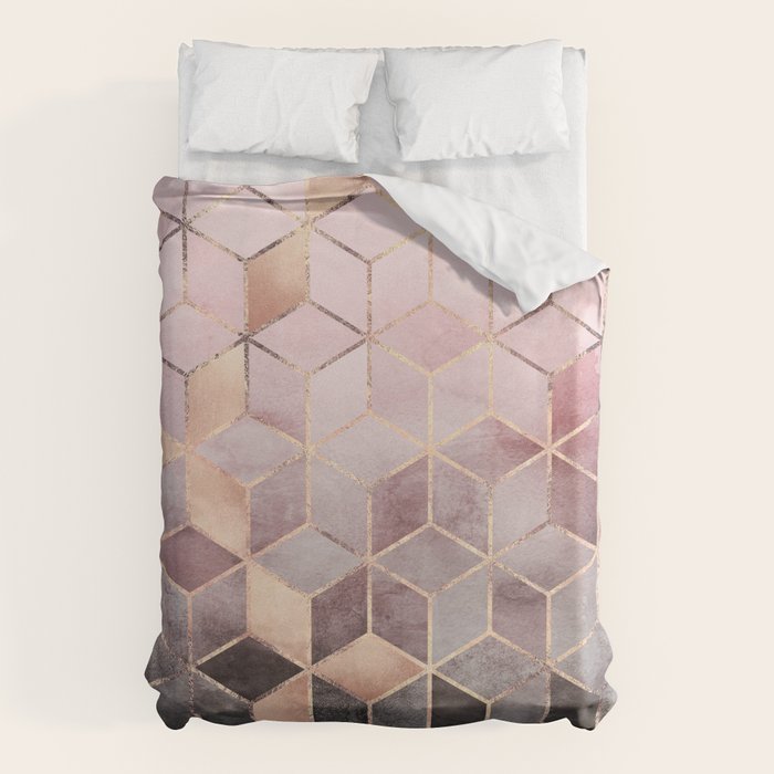 Pink And Grey Gradient Cubes Duvet Cover Gallery Image 1