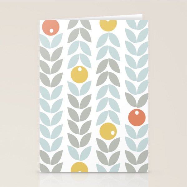 Mid Century Modern Retro Leaf and Circle Pattern Stationery Card Gallery Image 1