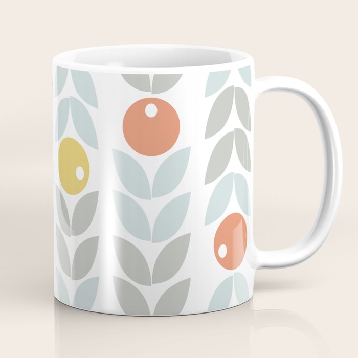 Mid Century Modern Retro Leaf and Circle Pattern Coffee Mug Gallery Image 1