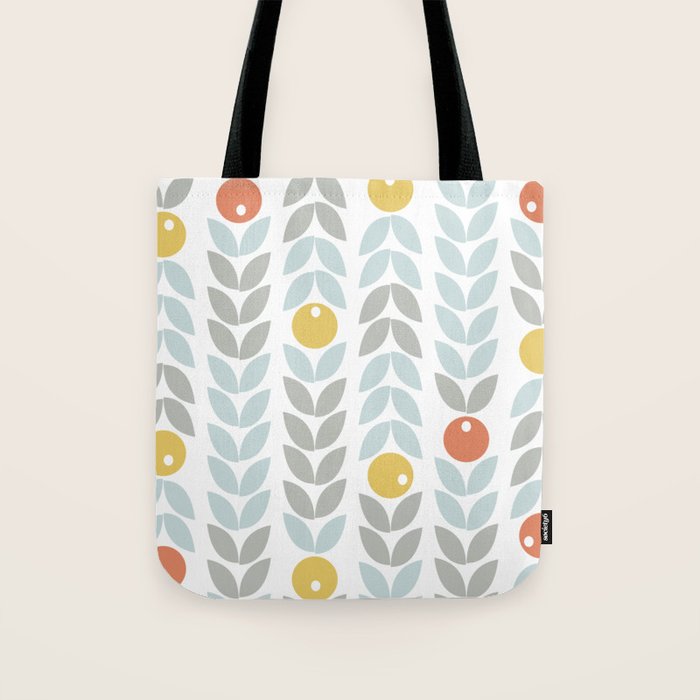 Mid Century Modern Retro Leaf and Circle Pattern Tote Bag Gallery Image 1