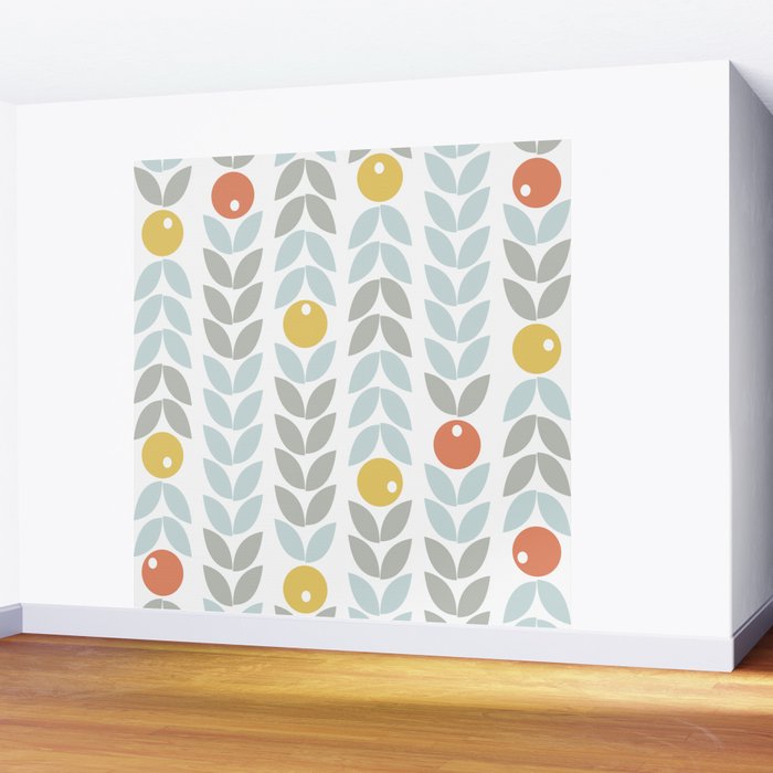 Mid Century Modern Retro Leaf and Circle Pattern Wall Mural Gallery Image 2