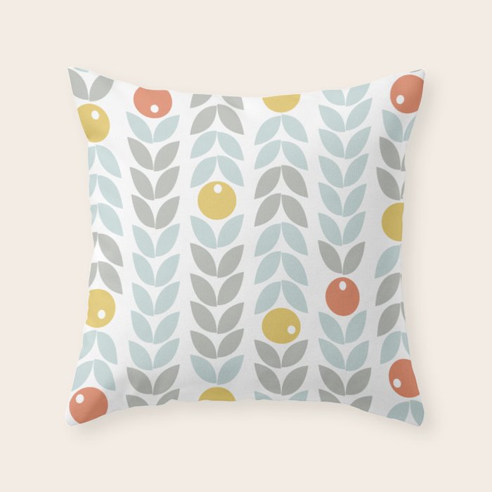 Mid Century Modern Retro Leaf and Circle Pattern Throw Pillow Gallery Image 1