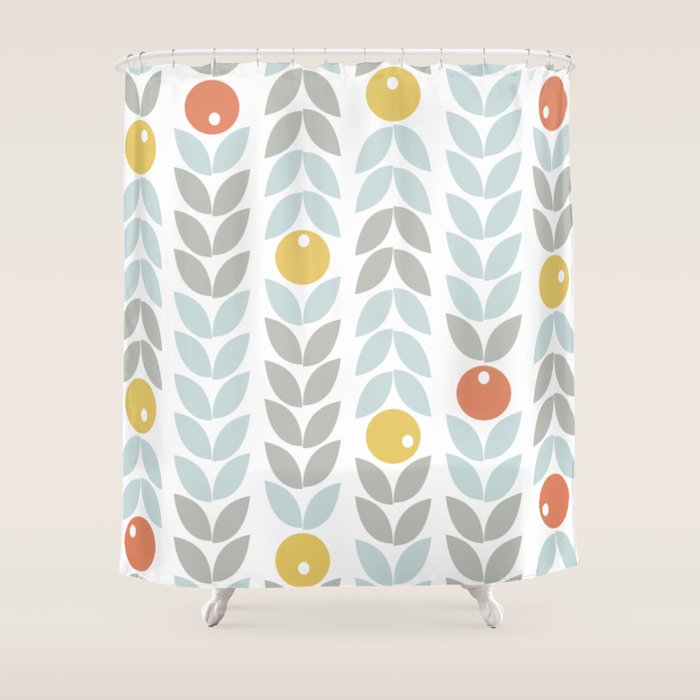 Mid Century Modern Retro Leaf and Circle Pattern Shower Curtain Gallery Image 1