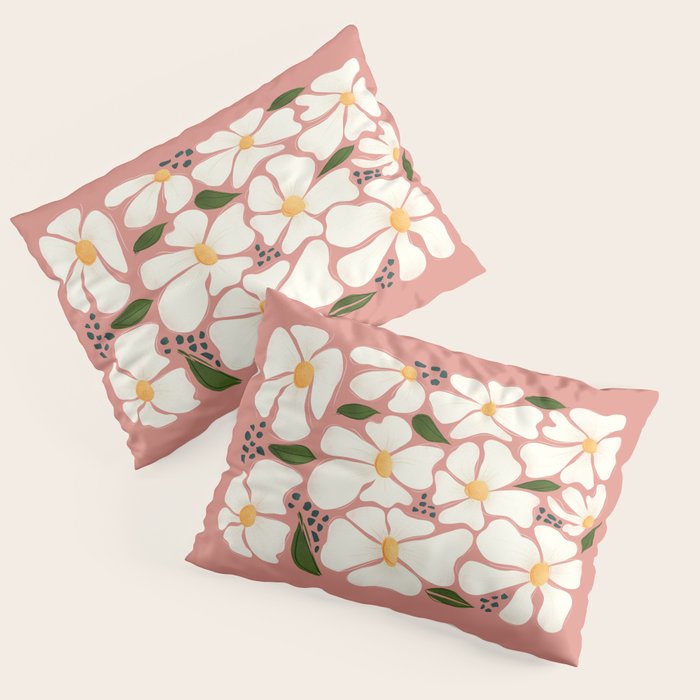 White Daisies On Pink Pillow Sham Gallery Image 3