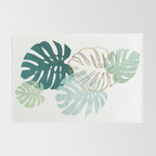 Tropical minimal / green, turquoise and gold monstera Rug Gallery Image 2
