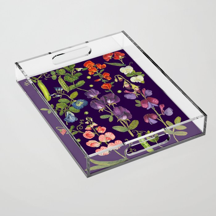 Beautiful Pea Flowers and Peas - dark Acrylic Tray Gallery Image 1