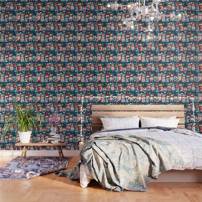 I gnome you // dark teal background little happy and lovely gnomes with rainbows vivid red hearts Wallpaper Gallery Image 3