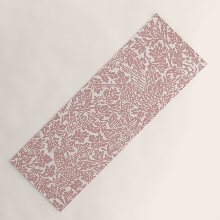 William Morris Vintage Strawberry Thief Pink & White Pattern Yoga Mat Gallery Image 1