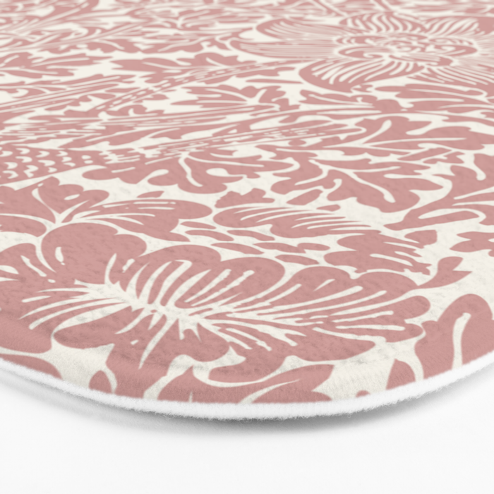 William Morris Vintage Strawberry Thief Pink & White Pattern Bath Mat Gallery Image 3