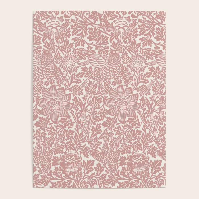 William Morris Vintage Strawberry Thief Pink & White Pattern Poster Gallery Image 1
