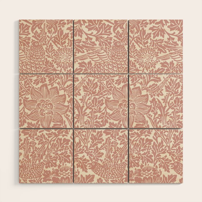 William Morris Vintage Strawberry Thief Pink & White Pattern Wood Wall Art Gallery Image 1