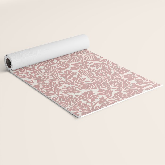 William Morris Vintage Strawberry Thief Pink & White Pattern Yoga Mat Gallery Image 2