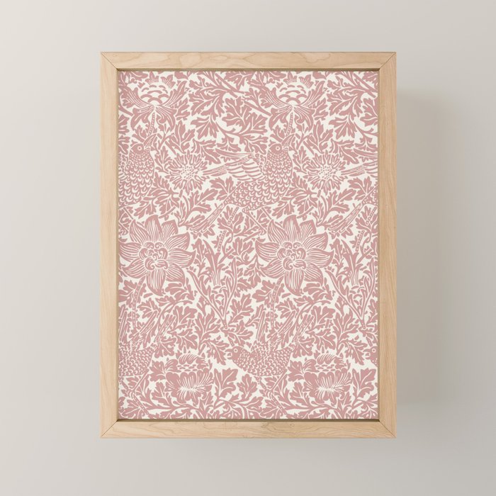 William Morris Vintage Strawberry Thief Pink & White Pattern Mini Art Print Gallery Image 1
