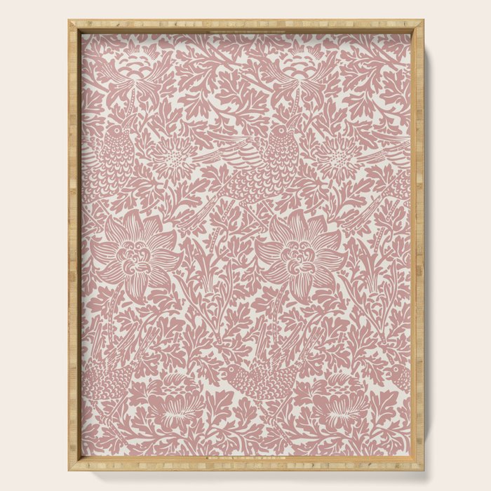 William Morris Vintage Strawberry Thief Pink & White Pattern Serving Tray Gallery Image 1