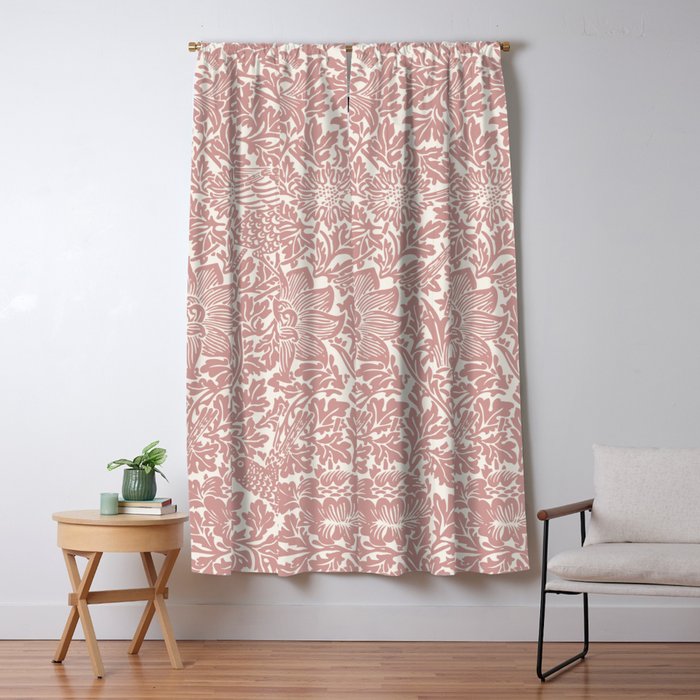 William Morris Vintage Strawberry Thief Pink & White Pattern Window Curtain Gallery Image 5