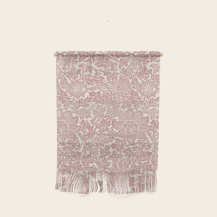 William Morris Vintage Strawberry Thief Pink & White Pattern Wall Hanging Gallery Image 1