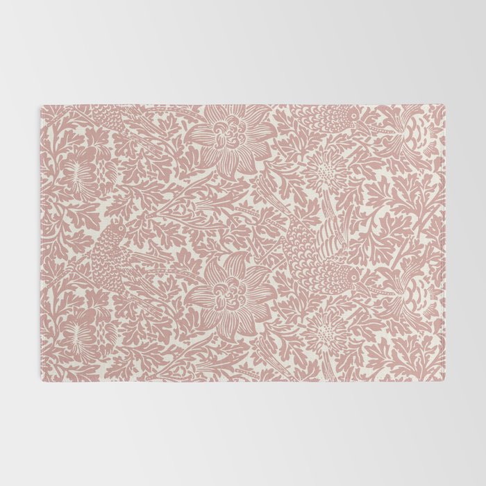 William Morris Vintage Strawberry Thief Pink & White Pattern Rug Gallery Image 2