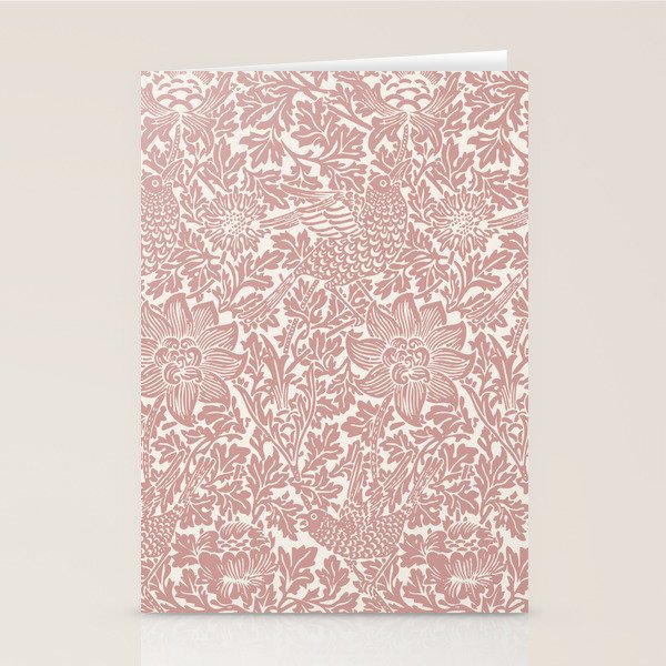 William Morris Vintage Strawberry Thief Pink & White Pattern Stationery Card Gallery Image 2