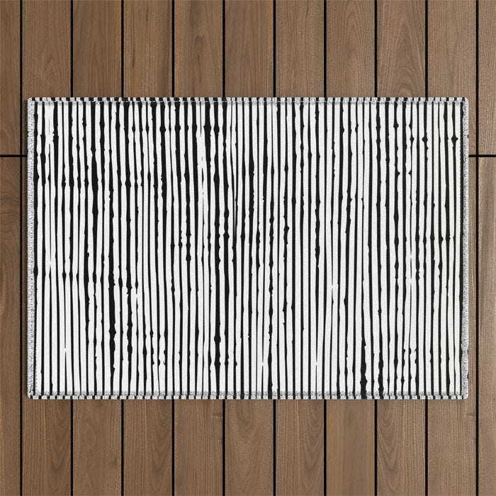 Rustic, Abstract Stripes Pattern, Black and White Outdoor Rug Gallery Image 1
