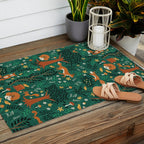Foxes Playing in the Emerald Forest Outdoor Rug Gallery Image 2