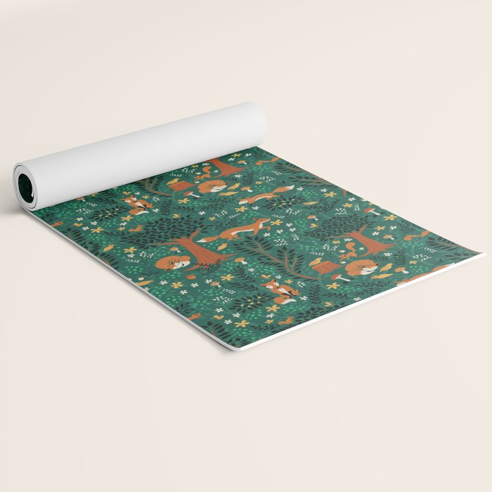 Foxes Playing in the Emerald Forest Yoga Mat Gallery Image 2