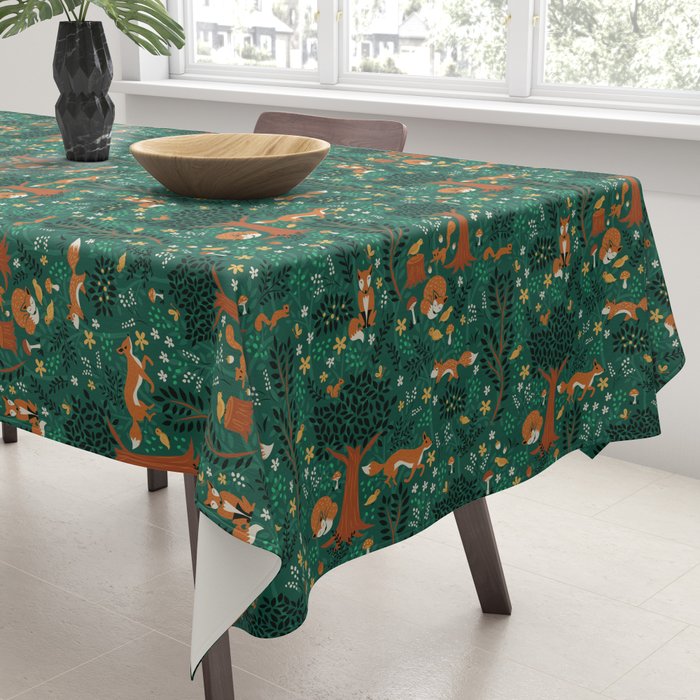 Foxes Playing in the Emerald Forest Tablecloth Gallery Image 3