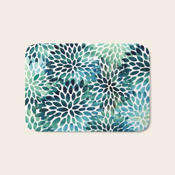 Floral Watercolor, Navy, Blue Teal, Abstract Watercolor Bath Mat Gallery Image 1