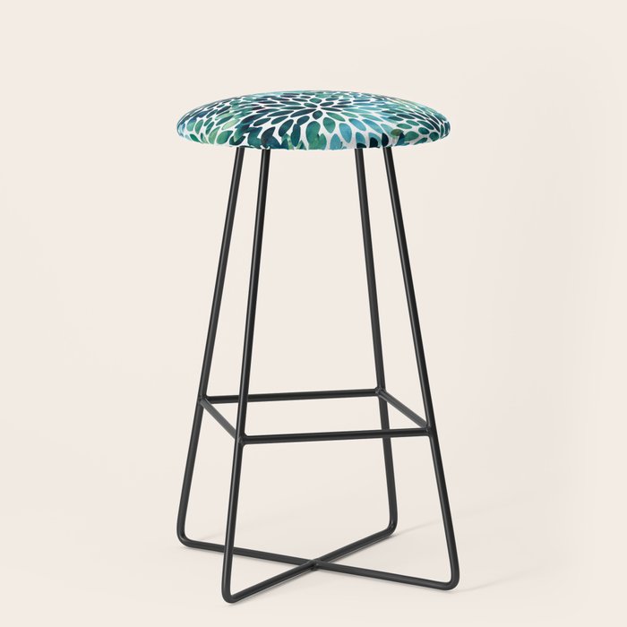 Floral Watercolor, Navy, Blue Teal, Abstract Watercolor Stool Gallery Image 1