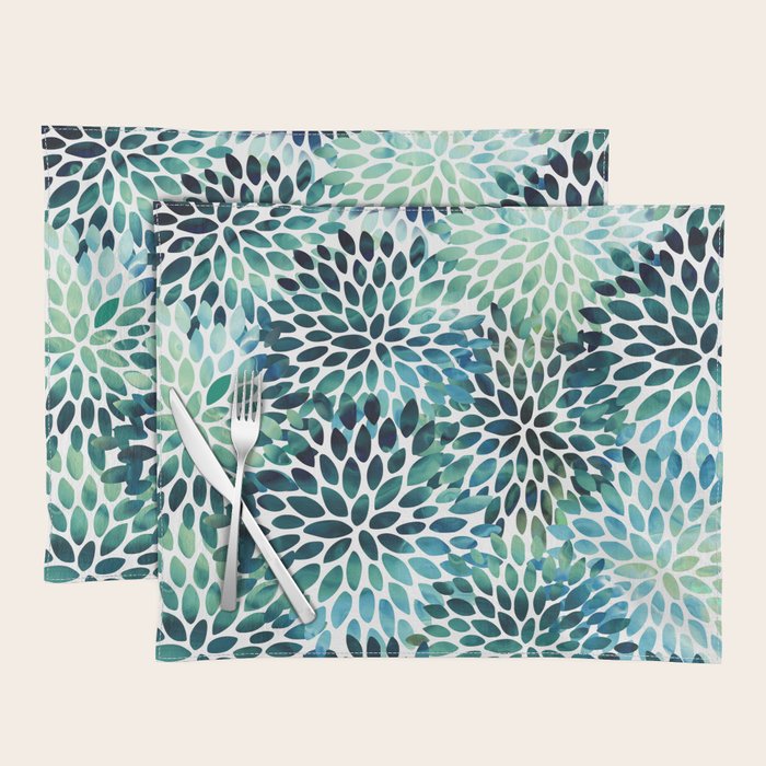 Floral Watercolor, Navy, Blue Teal, Abstract Watercolor Placemat Gallery Image 1