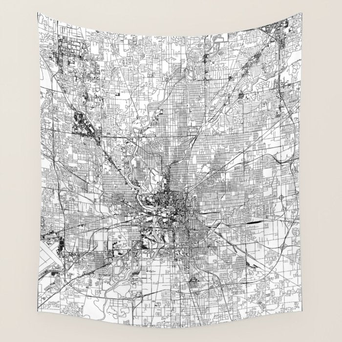 Indianapolis White Map Wall Tapestry Gallery Image 1