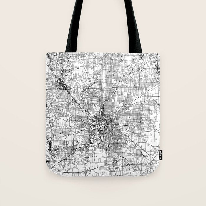 Indianapolis White Map Tote Bag Gallery Image 1