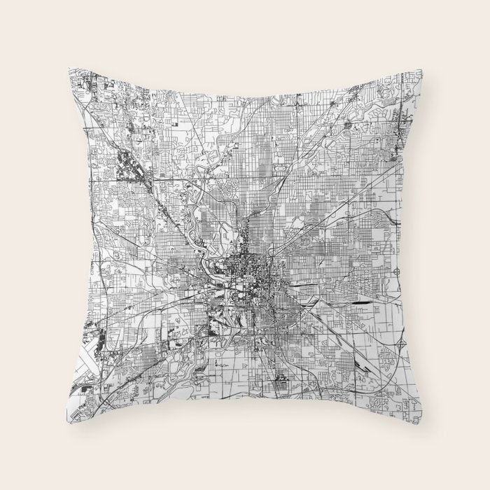 Indianapolis White Map Throw Pillow Gallery Image 1