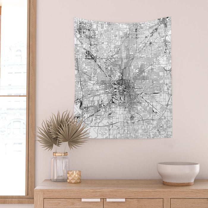 Indianapolis White Map Wall Tapestry Gallery Image 2