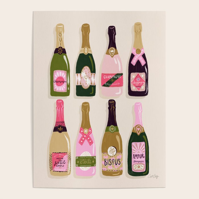 French Champagne Collection - Pink & Green Poster Gallery Image 1