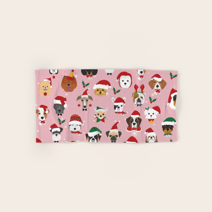 Christmas Dog Pattern Illustration Hand & Bath Towel Gallery Image 1
