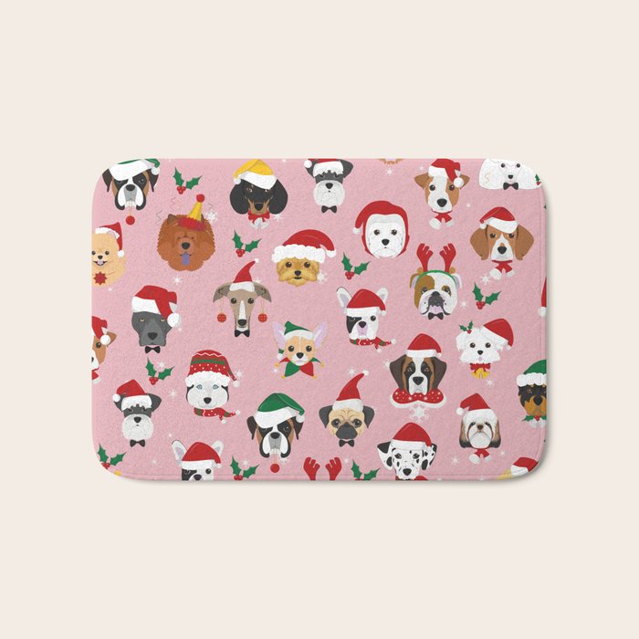Christmas Dog Pattern Illustration Bath Mat Gallery Image 1