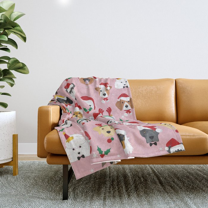 Christmas Dog Pattern Illustration Throw Blanket Gallery Image 1