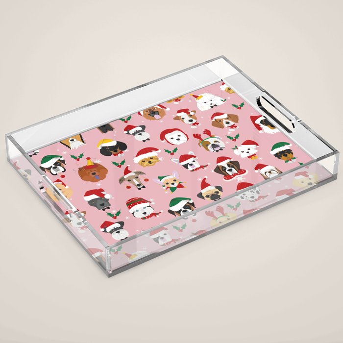Christmas Dog Pattern Illustration Acrylic Tray Gallery Image 1