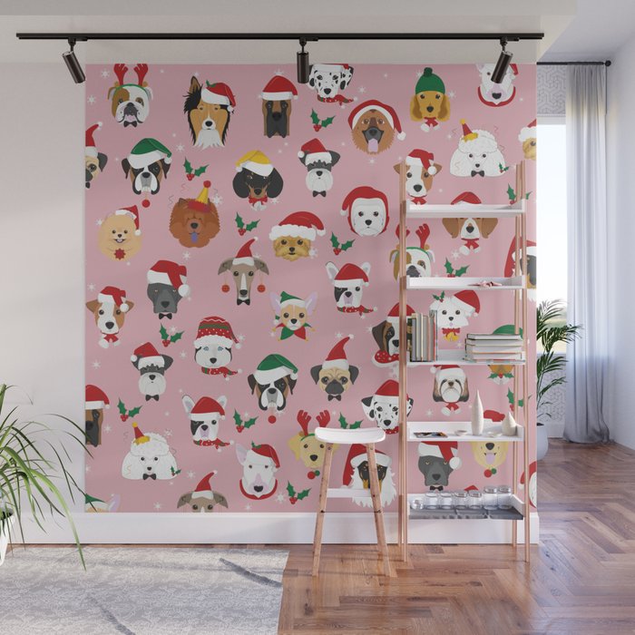Christmas Dog Pattern Illustration Wall Mural Gallery Image 1
