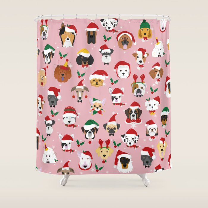 Christmas Dog Pattern Illustration Shower Curtain Gallery Image 1