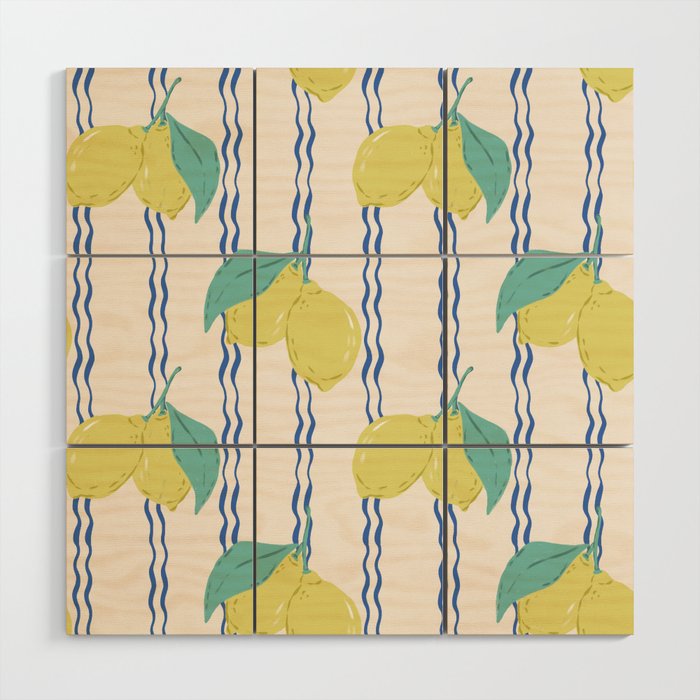 Lemons with Wavy Stripe Wood Wall Art Gallery Image 1