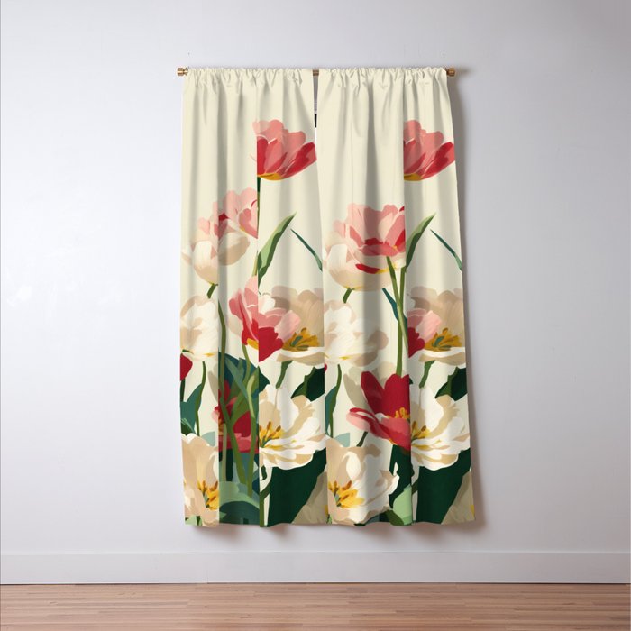 Coral Tulips in Bloom Window Curtain Gallery Image 3