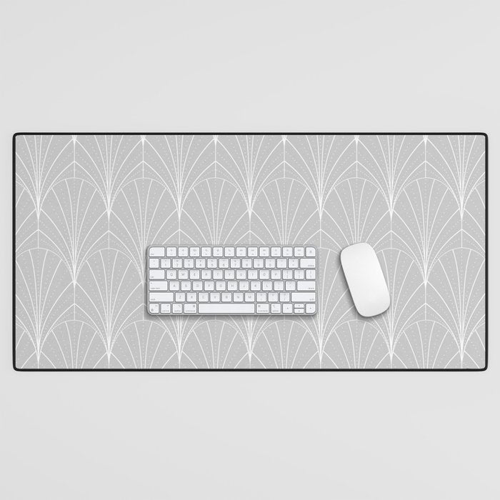 Art Deco Waterfalls // Grey & White Desk Mat Gallery Image 1